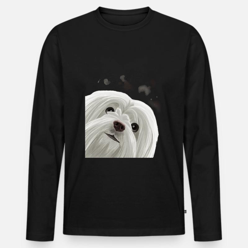 Neugieriger Malteser Hund - Männer Premium Bio Langarmshirt - Schwarz