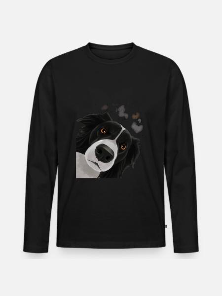 Curious Border Collie Dog - Men's Premium Organic Long Sleeve Shirt - black