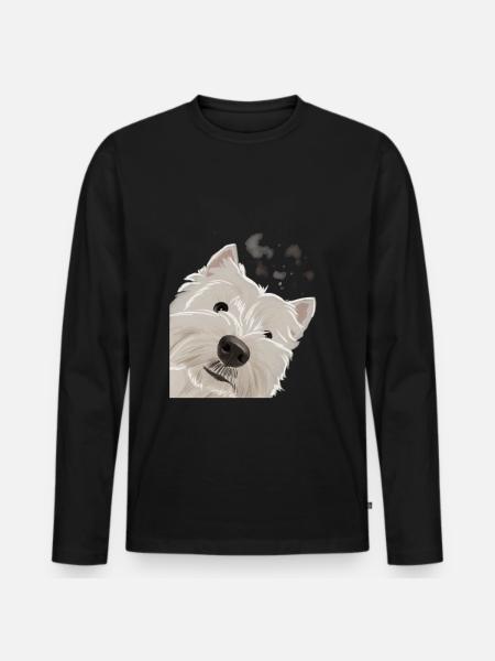 Nysgerrig West Highland Hvid Terrier Hund - Premium økologisk langærmet T-shirt til mænd - sort
