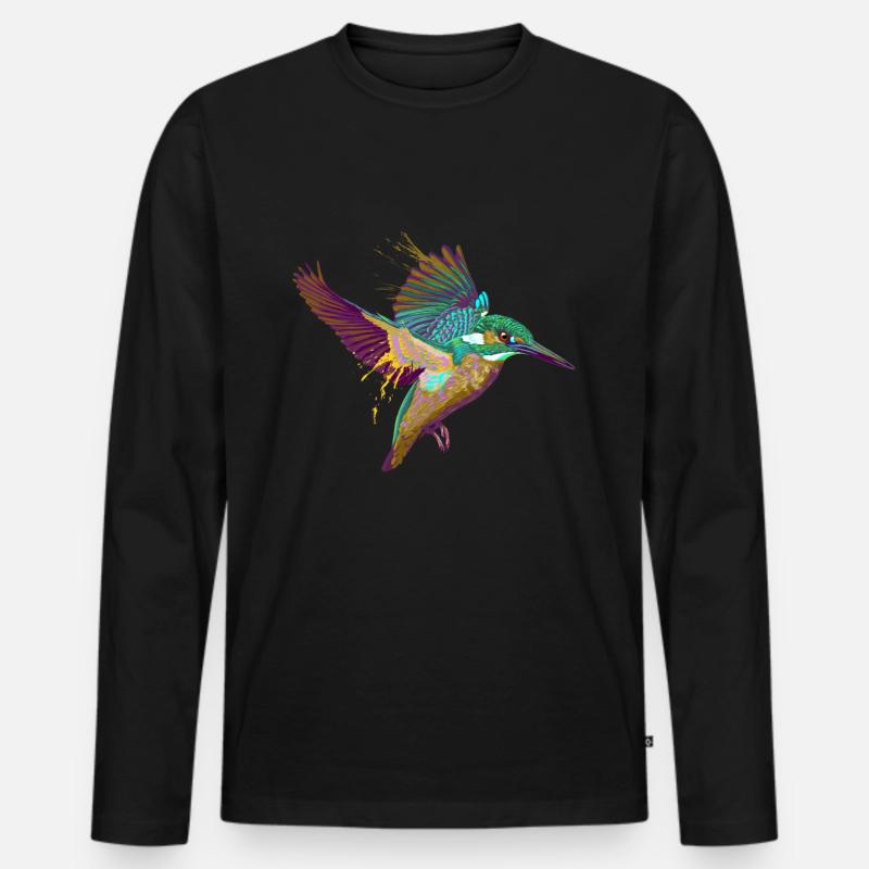 Splash Eisvogel - Männer Premium Bio Langarmshirt - Schwarz