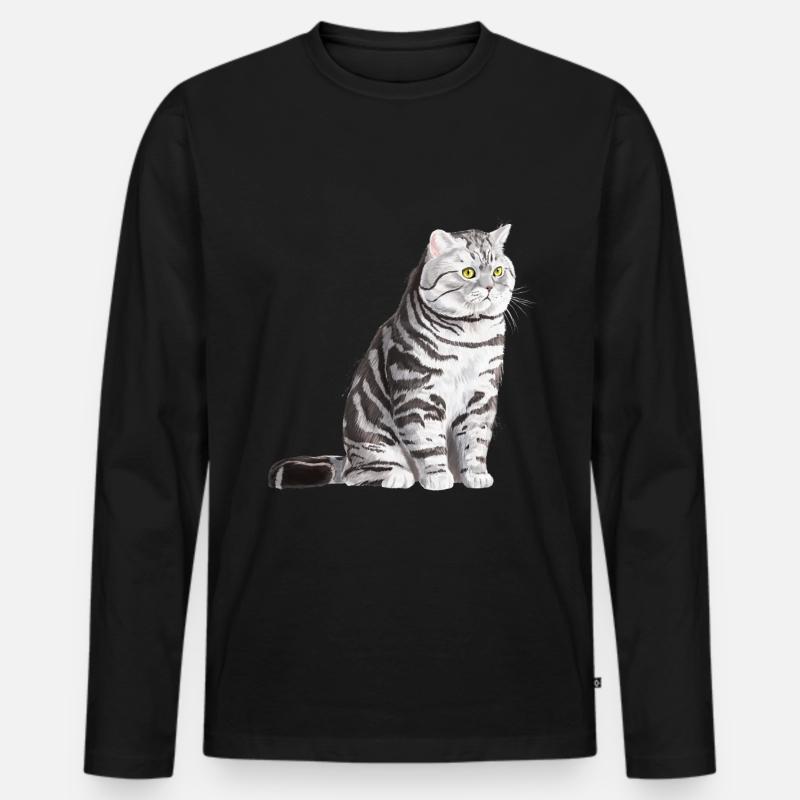 Sitzende Tabby Britisch Kurzhaar Katze - Männer Premium Bio Langarmshirt - Schwarz