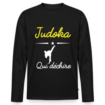 JUDOKA qui déchire - T-shirt manches longues Premium bio Homme - noir - Devant - Nico (187cm)