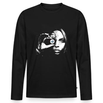 Ich kann Dich sehen - Männer Premium Bio Langarmshirt - Schwarz - Vorne - Nico (187cm)