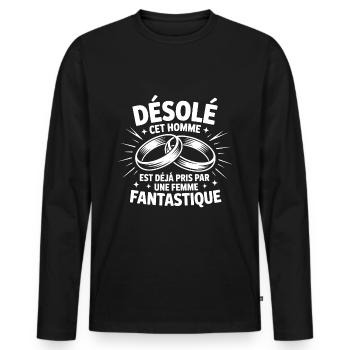 T-shirt homme : Pris par une femme exceptionnelle - T-shirt manches longues Premium bio Homme - noir - Devant - Nico (187cm)