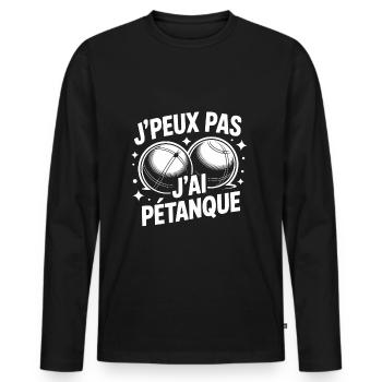 Ich kann nicht, ich habe Pétanque – T-Shirt-Humorbälle - Männer Premium Bio Langarmshirt - Schwarz - Vorne - Nico (187cm)