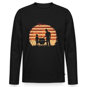 Père et fils griller BBQ Fête des pères - T-shirt manches longues Premium bio Homme - noir - Devant - Nico (187cm)