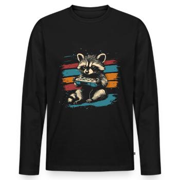 Raccoon Gaming Video Games Gamer - Men's Premium Organic Long Sleeve Shirt - black - Front - Nico (187cm)