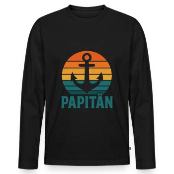 Papitän – Der coole Papa-Kapitän - Männer Premium Bio Langarmshirt - Schwarz - Vorne - Nico (187cm)