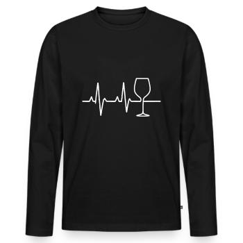 Wine is my pulse – heartbeat design - Men's Premium Organic Long Sleeve Shirt - black - Front - Nico (187cm)