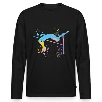 Saut en hauteur Aquarelle Saut en hauteur - T-shirt manches longues Premium bio Homme - noir - Devant - Nico (187cm)