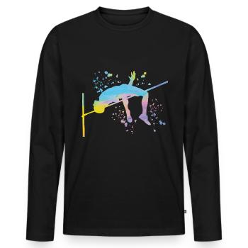 High Jumper Watercolor High Jump - Men's Premium Organic Long Sleeve Shirt - black - Front - Nico (187cm)