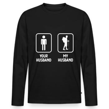 Dein Ehemann Mein Ehemann - Wandern - - Männer Premium Bio Langarmshirt - Schwarz - Vorne - Nico (187cm)