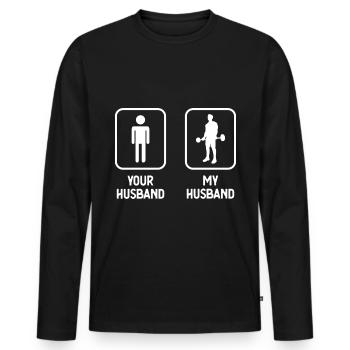 Your Husband My Husband - Fitness - - Men's Premium Organic Long Sleeve Shirt - black - Front - Nico (187cm)