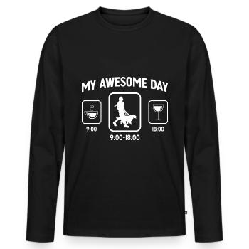 My Awesome Day - Wine - Woman with Pet - - Men's Premium Organic Long Sleeve Shirt - black - Front - Nico (187cm)