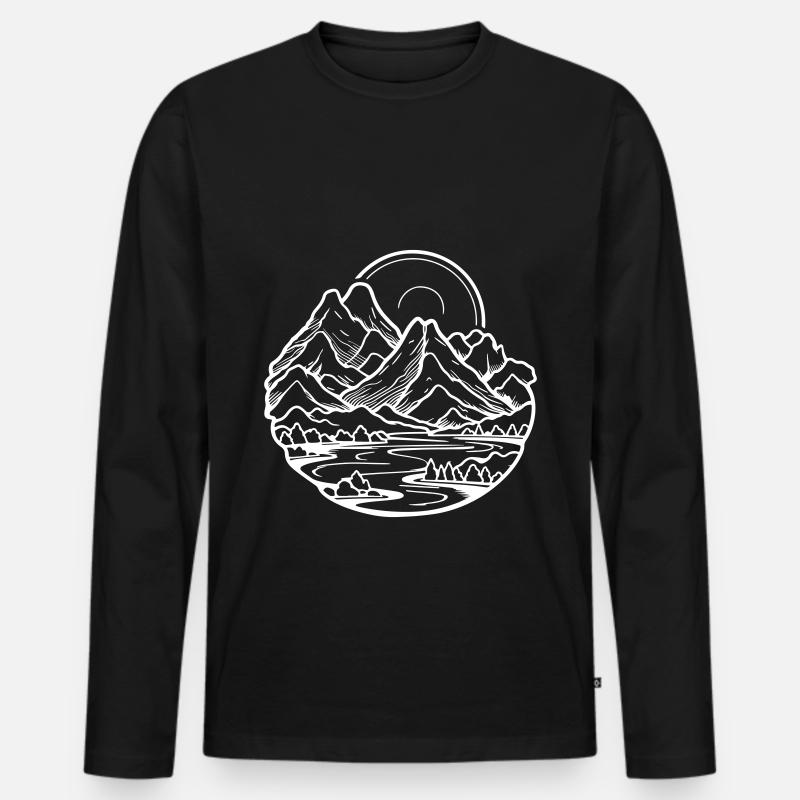 Berge Landschaft Illustration - Männer Premium Bio Langarmshirt - Schwarz