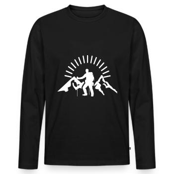 Mountains - Hiking - (7) - Men's Premium Organic Long Sleeve Shirt - black - Front - Nico (187cm)