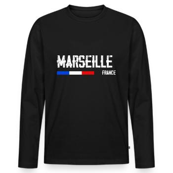 J'aime Marseille Nom de Ville en France - T-shirt manches longues Premium bio Homme - noir - Devant - Nico (187cm)