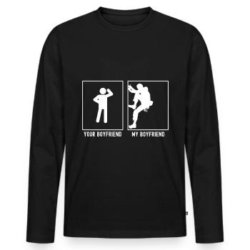 Votre ami - Mon ami - Professionnel de l’escalade - T-shirt manches longues Premium bio Homme - noir - Devant - Nico (187cm)