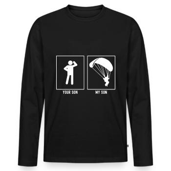 Your Son - My Son - Paragliding Cartoon - Men's Premium Organic Long Sleeve Shirt - black - Front - Nico (187cm)