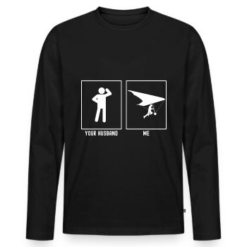 Her husband - Me - gliding hanging - Men's Premium Organic Long Sleeve Shirt - black - Front - Nico (187cm)