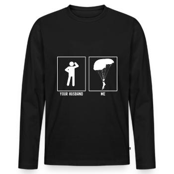 Ihr Mann - Ich - Gleitschirmfliegen Seitenansicht - Männer Premium Bio Langarmshirt - Schwarz - Vorne - Nico (187cm)