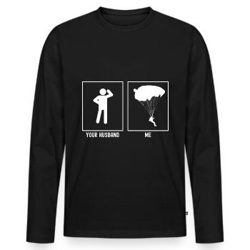 Ihr Mann - Ich - Gleitschirmfliegen Seitenansicht - Männer Premium Bio Langarmshirt - Schwarz - Vorne - Nico (187cm)
