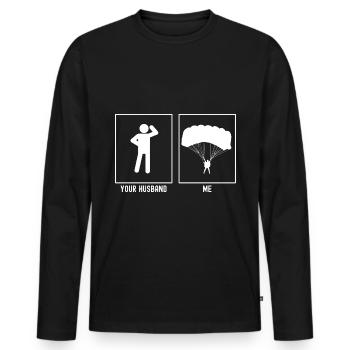 Her Husband - Me - Paragliding Epic - Men's Premium Organic Long Sleeve Shirt - black - Front - Nico (187cm)