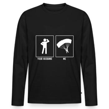 Her Husband - Me - Paragliding Action - Men's Premium Organic Long Sleeve Shirt - black - Front - Nico (187cm)