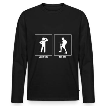Ihr Sohn - Mein Sohn - Wanderkletterer - Männer Premium Bio Langarmshirt - Schwarz - Vorne - Nico (187cm)