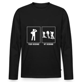 Ihr Ehemann - Mein Ehemann - Wandertrio - Männer Premium Bio Langarmshirt - Schwarz - Vorne - Nico (187cm)