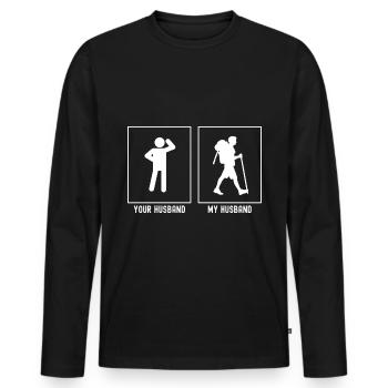 Your Husband - My Husband - Hiking Hobby Vector - Men's Premium Organic Long Sleeve Shirt - black - Front - Nico (187cm)