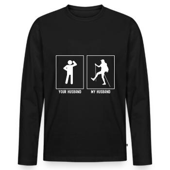 Votre mari - Mon mari - Randonnée amusante - T-shirt manches longues Premium bio Homme - noir - Devant - Nico (187cm)