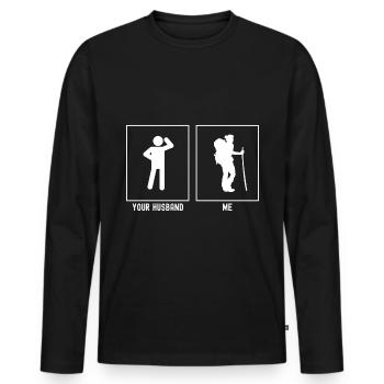 Ihr Ehemann - Ich - Wandernde Frau - Männer Premium Bio Langarmshirt - Schwarz - Vorne - Nico (187cm)