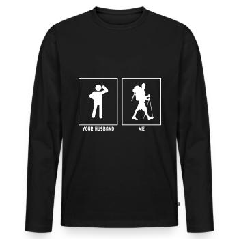 Your Husband - Me - Wandering Man Solo - Men's Premium Organic Long Sleeve Shirt - black - Front - Nico (187cm)