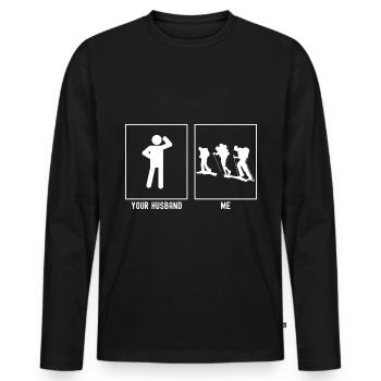 Ihr Mann - Ich - Wanderndes Trio - Männer Premium Bio Langarmshirt - Schwarz - Vorne - Nico (187cm)