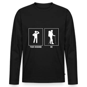 Ihr Ehemann - Ich - Wandernder Mann - Männer Premium Bio Langarmshirt - Schwarz - Vorne - Nico (187cm)