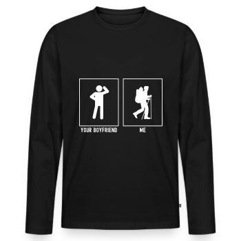 Dein Freund - Ich - Wandern Design - Männer Premium Bio Langarmshirt - Schwarz - Vorne - Nico (187cm)