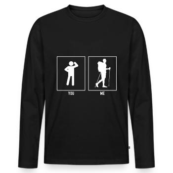 Du - Ich - Wandern Entspannt - Männer Premium Bio Langarmshirt - Schwarz - Vorne - Nico (187cm)