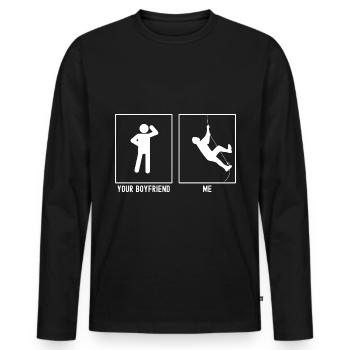 Dein Freund - Ich - Klettern an der Wand - Männer Premium Bio Langarmshirt - Schwarz - Vorne - Nico (187cm)