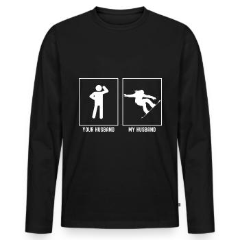 Your Husband - My Husband - Snowboarding Jumps - Men's Premium Organic Long Sleeve Shirt - black - Front - Nico (187cm)