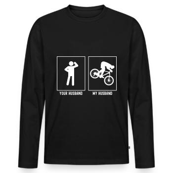 Votre mari - Mon mari - VTT de descente - T-shirt manches longues Premium bio Homme - noir - Devant - Nico (187cm)