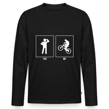 Sie - Ich - Mountainbiking Profi - Männer Premium Bio Langarmshirt - Schwarz - Vorne - Nico (187cm)