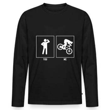 Sie - Ich - Radfahren bergab - Männer Premium Bio Langarmshirt - Schwarz - Vorne - Nico (187cm)