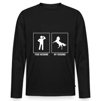 Votre mari - Mon mari - Cheval debout sur deux - T-shirt manches longues Premium bio Homme - noir - Devant - Nico (187cm)
