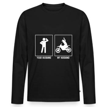 Ihr Ehemann - Mein Ehemann - Motorrad No Hands - Männer Premium Bio Langarmshirt - Schwarz - Vorne - Nico (187cm)