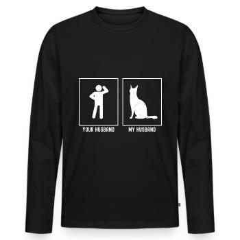 Son mari - Mon mari - Chat stylisé - T-shirt manches longues Premium bio Homme - noir - Devant - Nico (187cm)