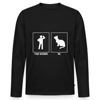 Votre mari - moi - Chat patient - T-shirt manches longues Premium bio Homme - noir - Devant - Nico (187cm)