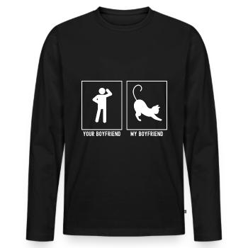 Your Friend - My Friend - Cat Stretches - Men's Premium Organic Long Sleeve Shirt - black - Front - Nico (187cm)