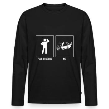 Votre mari - moi - pêcher le poisson pêché - T-shirt manches longues Premium bio Homme - noir - Devant - Nico (187cm)