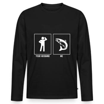 Votre mari - moi - pêcheur de poisson - T-shirt manches longues Premium bio Homme - noir - Devant - Nico (187cm)